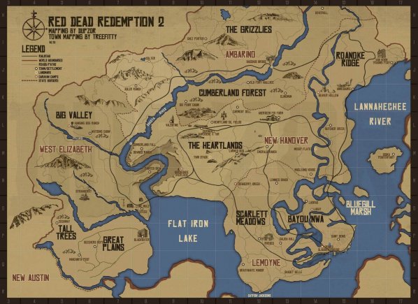В сеть попала возможная карта игрового мира и городов Red Dead Redemption 2