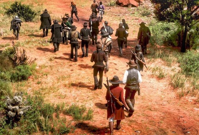 Толпа персонажей в Red Dead Online совершила паломничество с рагу